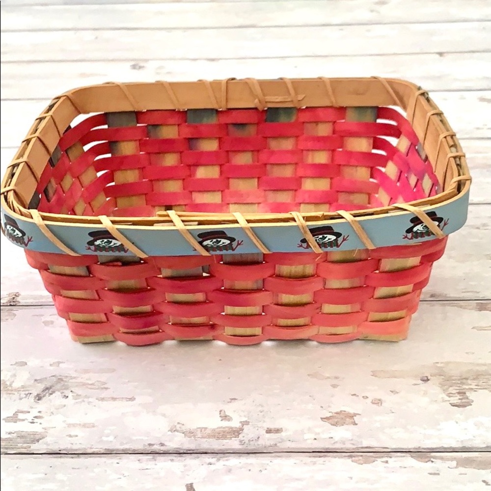 Wood Wicker Christmas Basket 8x10in Snowman Print